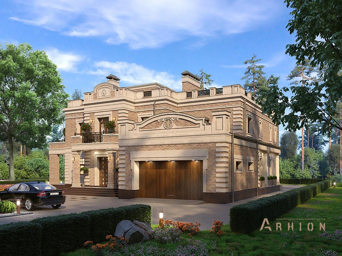 3. Проект двухэтажного дома в дворцовом стиле с плоской кровлей , av-630, площадью - 447 кв c сауной, терассой, балконом, гаражом, эркером, вторым светом